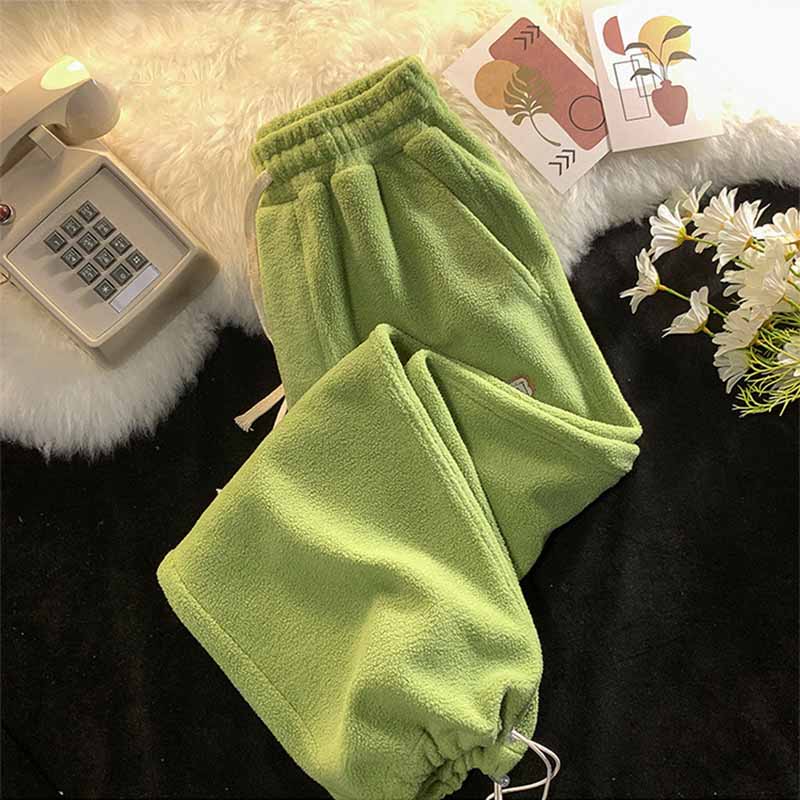 2024 Women Winter Fleece Thick Pants Outer Wear Thermal High Waist Sweatpants Warm Loose Soft Velvet Female SweatPants