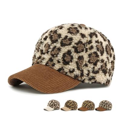 Lamb Wool Hat Women's Autumn Winter Thick Warm Baseball Cap Sunscreen Sun Hat Leopard Print Cap