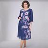 Women's Round Neck Three Quarter Sleeve Midi Dress Loose Fit Mid Waist Elegant Floral Print Chiffon Dress 2025 Summer Plus Size Casual Dress