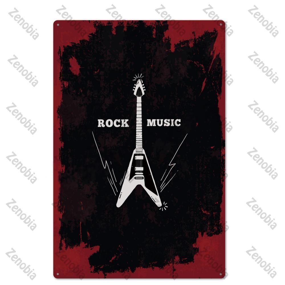 Poster in Metallo Vintage Musica Rock Piatti Decorativi da Parete Adesivi Placca Regali Chitarra per Decorazione Arte Murale Camera da Letto Segni in Metallo