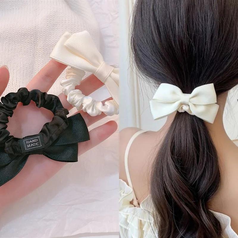 Korean Bow Elastic Hair Bands Simple Hair Ties Women Elegant Barrette Headwear Girl Fashion Hair Accessories Black White New