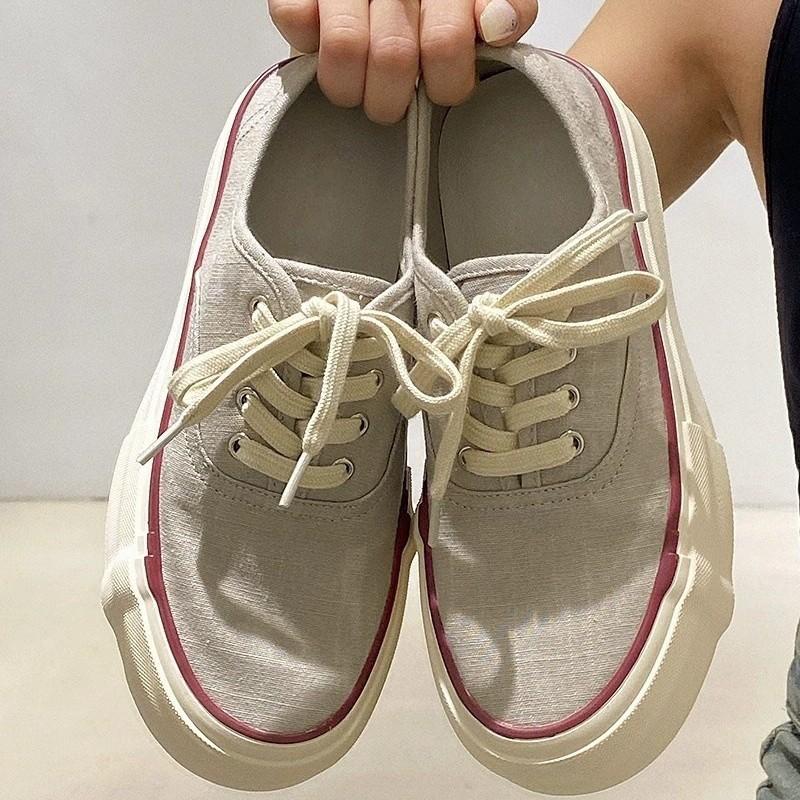 Spot version~ 2025 new thick-soled small man height increase breathable linen canvas shoes old money wind casual board shoes women