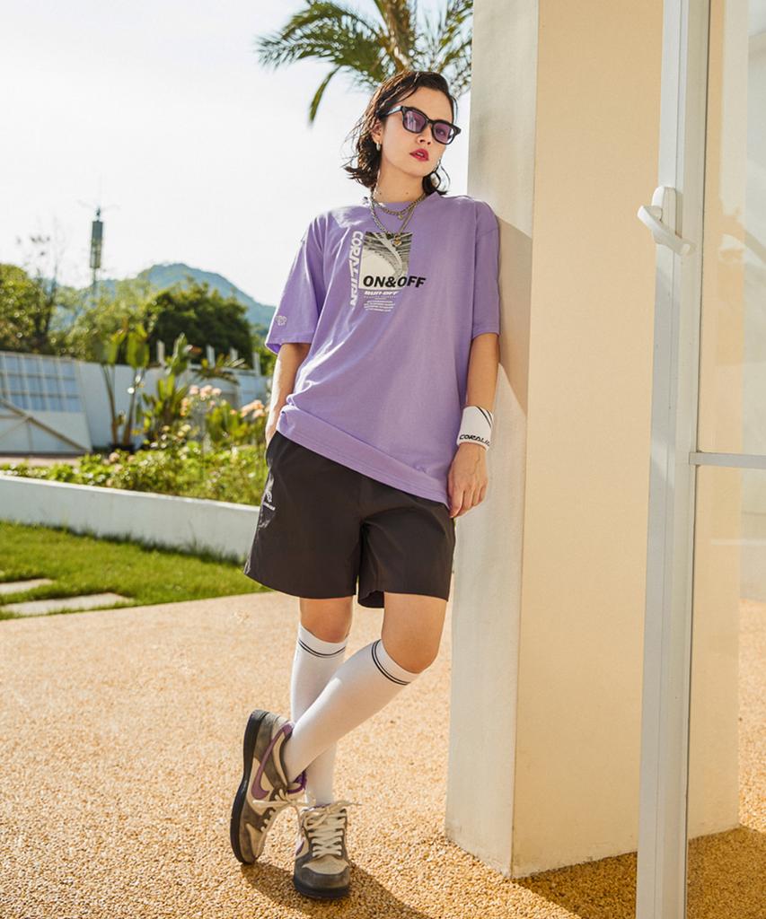 CORALIAN Runoff Street Short Sleeve Cotton T-Shirt Purple