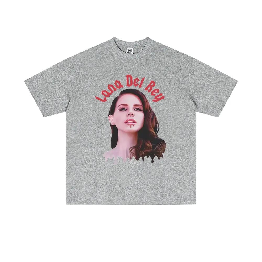 Singer Lana Del Rey Portrait Graphic TShirt Unisex Casual Cotton Loose Short Sleeve TShirt Mens Fashion Vintage Street Style