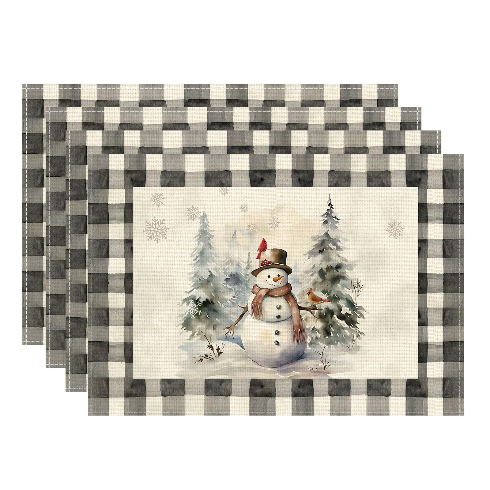 

Watercolor Buffalo Plaid Snowman Snowflakes Christmas Winter Xmas Placemats Set of 8 Table Mats for Home Kitchen Dining Table Decorations 12x18 Inch Placemats Set of 4 (12x18 Inch)