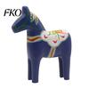 Vintage Scandinavian Horse Ornament Hand Painted Dala Trojan Figurine, Solid Wood Ethnic Pattern Wooden Statue, Rustic Decorative Tabletop