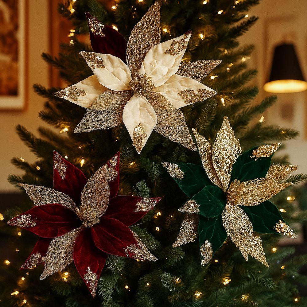 Velvet Christmas Poinsettia 29cm Xmas Tree Ornaments Artificial Christmas Flower Home Decoration