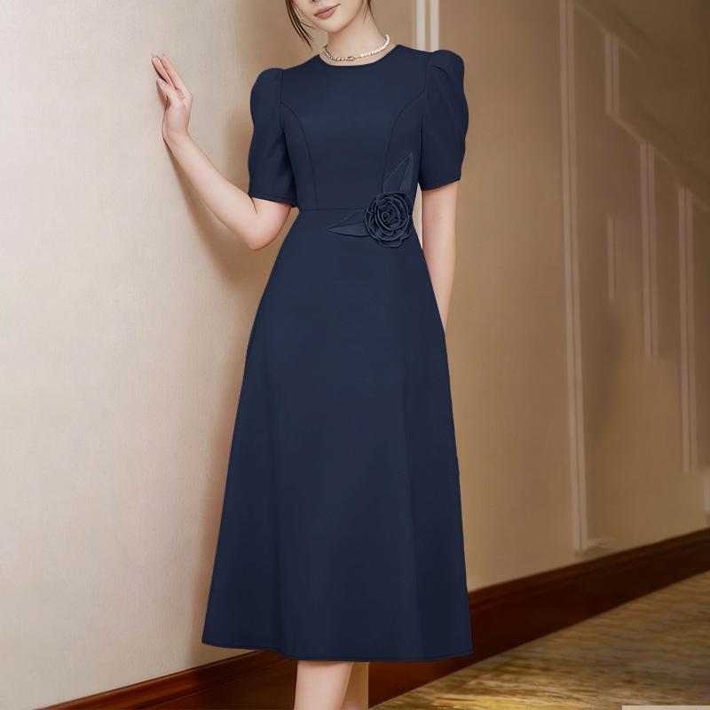 

ZANZEA Женское летнее повседневное платье с круглым вырезом и короткими рукавами S тёмно-синий