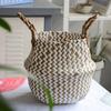 Boho Decor Striped Wicker Storage Baskets Handmade Collapsible Laundry Basket Patchwork Seaweed Flower Belly Garden Flower Pot