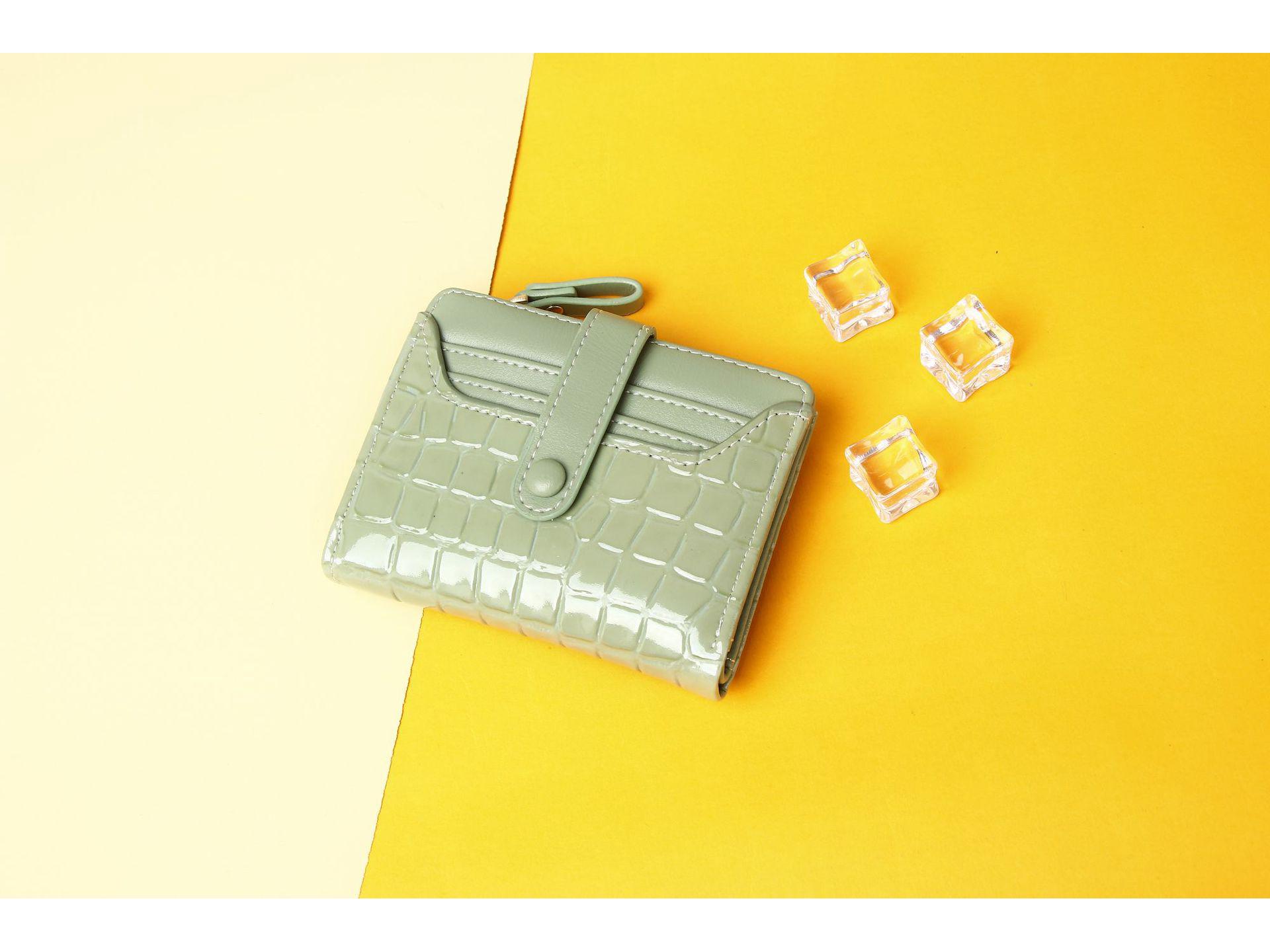 

Женский кошелек высокого класса с каменным узором 2024 года: Короткий, однотонный, многофункциональный кошелек для монет с отделениями для карт. зелёный