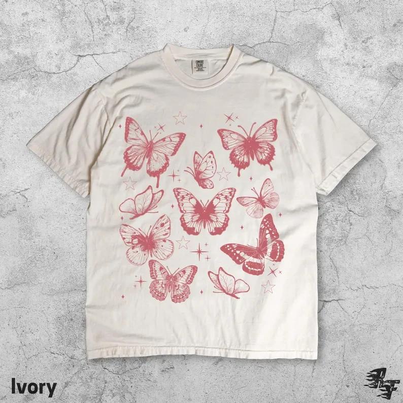 

Butterflies Vintage 90s Style TShirt Retro Fairycore Tee Y2k Nature Aesthetic Unisex T-Shirt XL