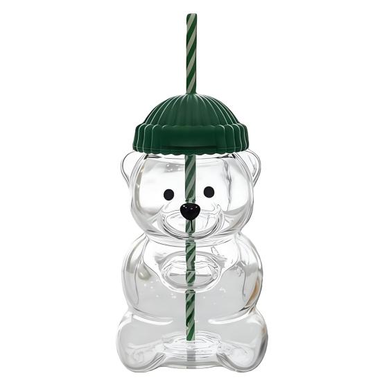 2 ks Kelímek ve tvaru medvídka s víčkem a brčkem Roztomilý nepropustný hrnek pro děti dospělé Plastový kelímek na studené nápoje na smoothie a ledovou kávu