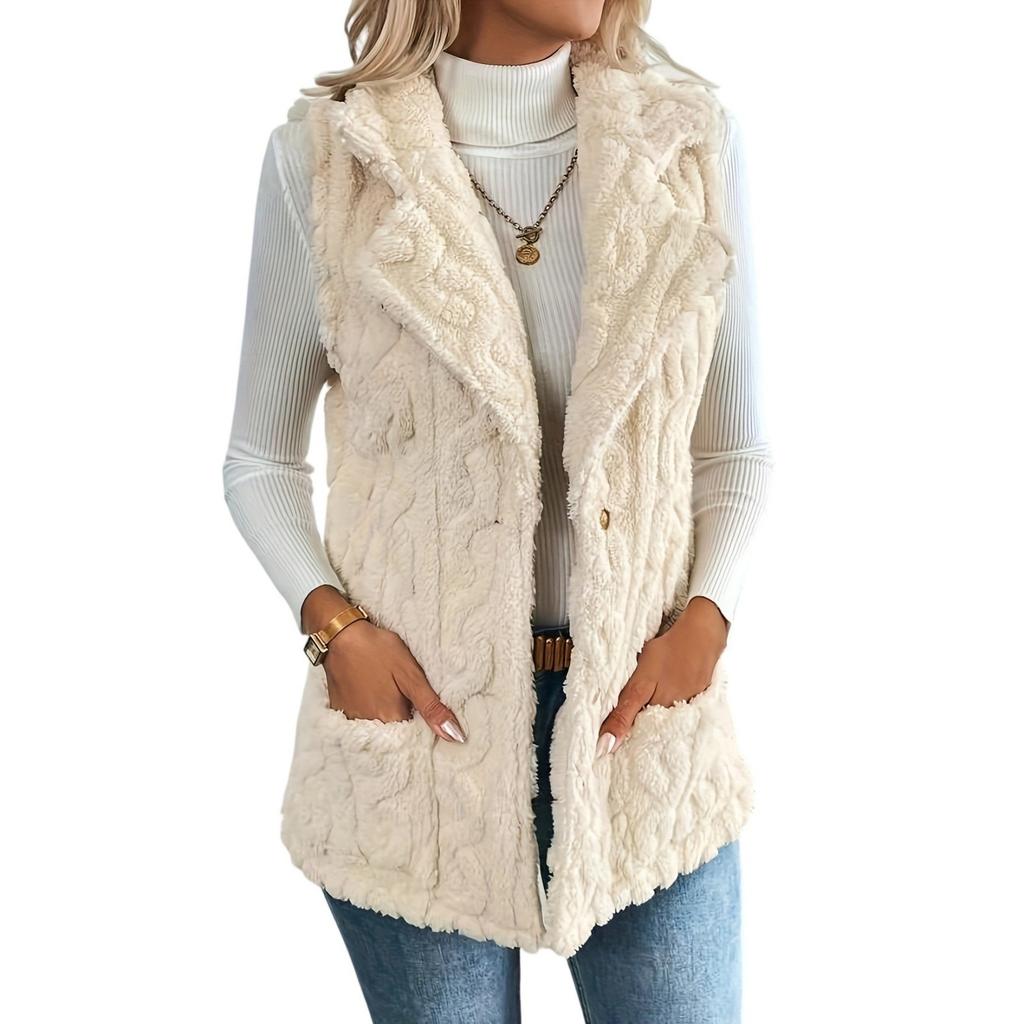 Women's Temperament Cardigan Soild Plush Vest Jacket