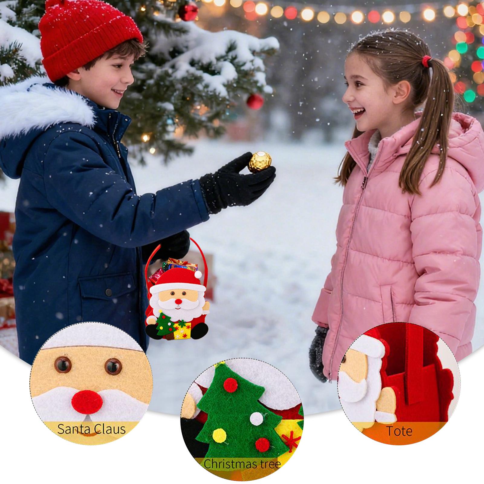 Christmas Bags 3 Pieces Christmas Packaging Bags With Handle Reusable Holiday-Themed Fabric Bags For Candy Cookie Popcorn 15x13cm