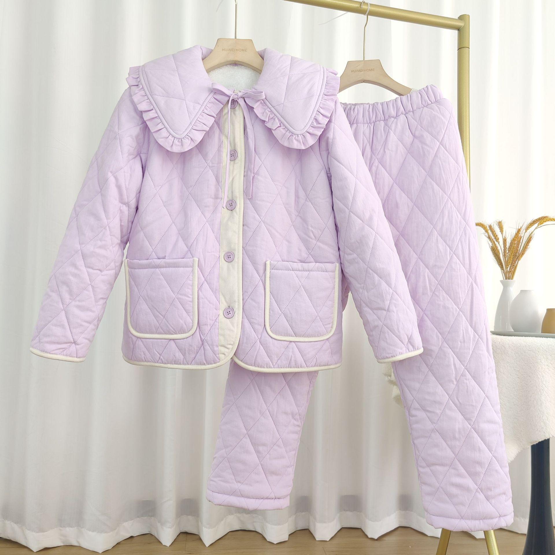 

Женская трехслойная стеганая хлопковая пижама - Зимний теплый флисовый комплект верхней одежды L (Recommended 52-62 kg)