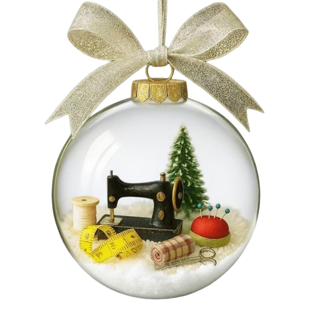 Sewing Machine Themed Transparent Ball Christmas Decor Ball Craft Decor Holiday Sewing Snow Globe Ornament for Xmas Decor