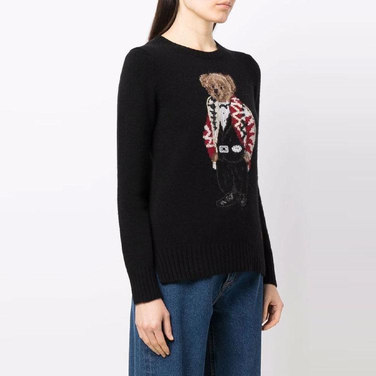 Polo Ralph Lauren Casual Crew Neck Bear Pattern Sweater Women sweater Black 211847028-001