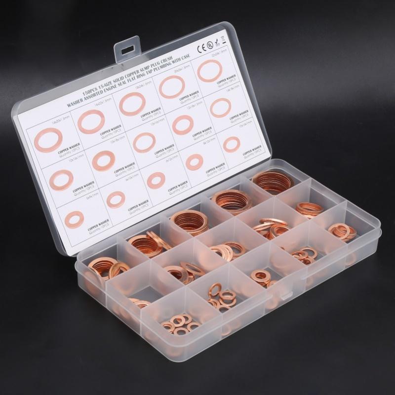 150pcs Flat Sealing Ring Red Copper Gasket O Ring Gasket Sealing Ring Washer M5/M6/M8/M10/M12/M14