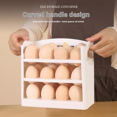Egg Storage Box 24 Eggs Large Capacity 3-Layer Drawer Design Refrigerator Egg Holder Vertical Curved Grooves Refrigerator Organizer