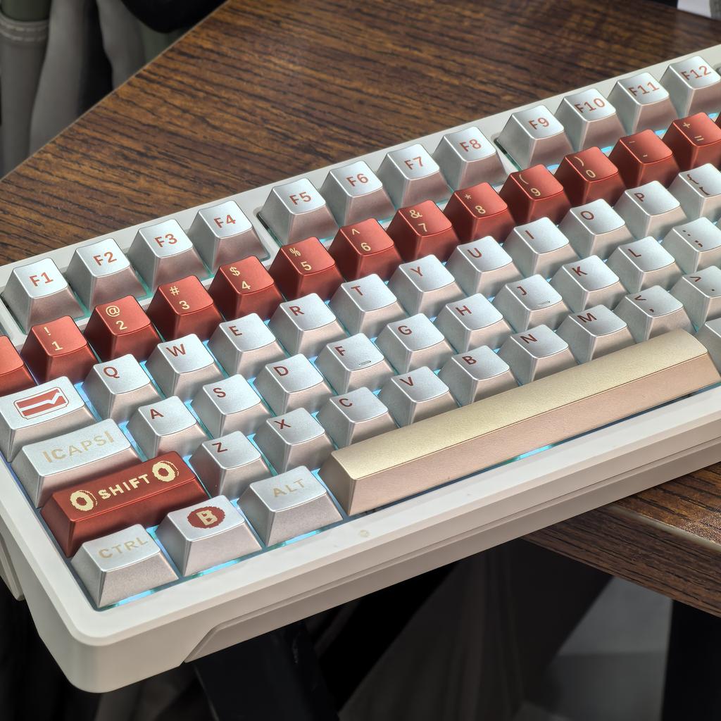 Tastenkappe Retro Silber Maschine Imitation Metalltextur Metallperle Spielkonsole Cherry PBT Rot Weiß Tastenkappe für Aula F75 115 Tasten