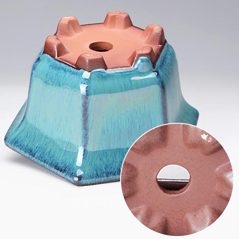 Pottery Flower Pot Bowl Glazed Ceramic Succulent Planter Pot with Hole Polygonal Artistic Ornament for Indoor Outdoor