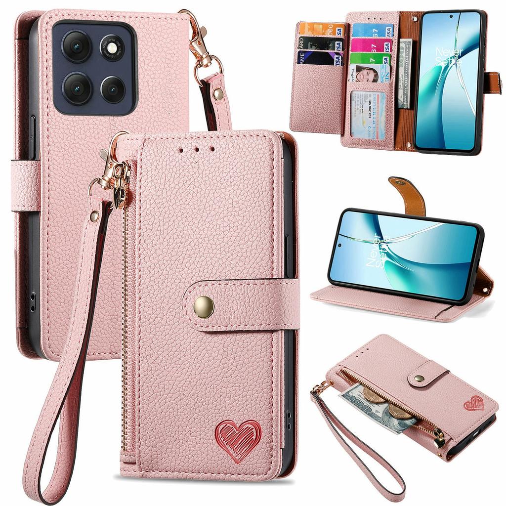 Pro Motorola Moto G86 Power 5G Pouzdro s RFID blokováním Kapsa na zip Kožená peněženka Kryt telefonu s popruhem