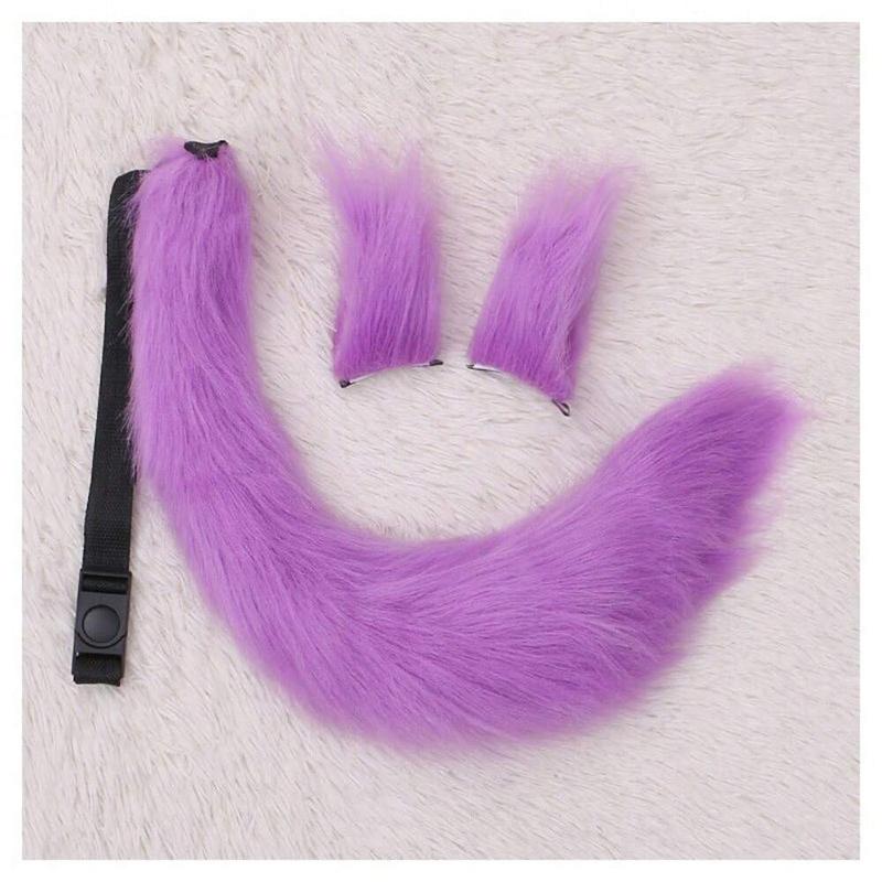Long Furry Fox Tail Ears Hair Clips Set Anime Cosplay Costume Props Lolita Animal Cat Tail Fursuit Plush Tail Faux Fur Haripins