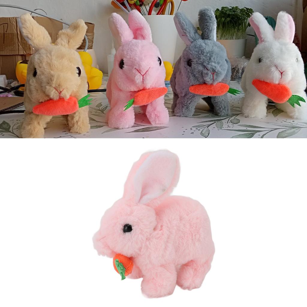 Realistic Bunny Toy Plush Interactive Easter Electronic Hopping Bunny Toy with Sound Wiggle Ears for Birthday Gift Pink