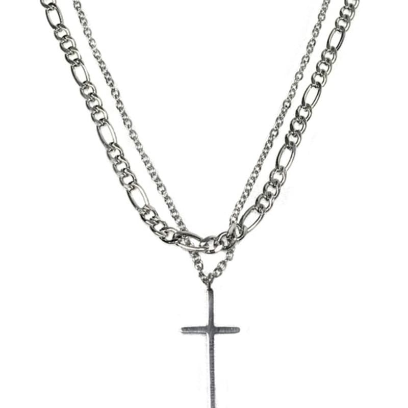 LOVE ME MONSTER [Surgical_2 SET] Flat & Tiny Cross Necklace