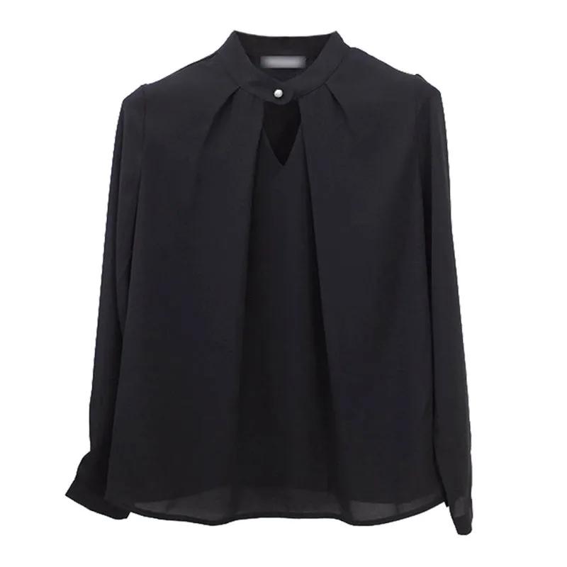 Spring Summer Women's Solid Blouses Chiffon Shirts Long Sleeve Slim Hollow Sexy Basic Tops Thin Chic Elegant Female Ins