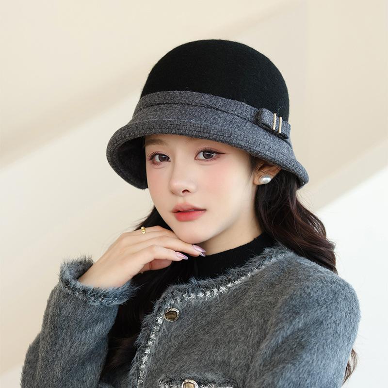 In The Elderly Autumn and Winter Bucket Hat Female British Style Top Hat Warm Woolen Bucket Hat Fashion Basin Hat