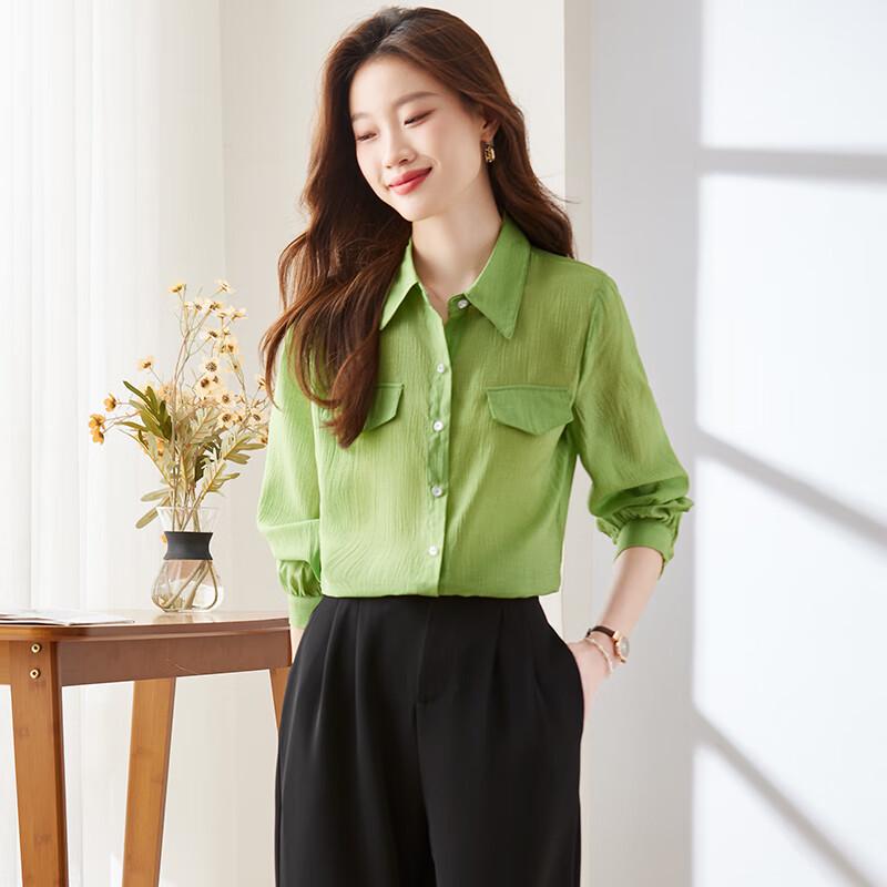 Tromen Women s Elegant Long Sleeve Chiffon Blouse L