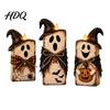 Black Cat Witch Figurine 3Pcs Rustic Wooden Halloween Tabletop Decor Farmhouse Autumn Table Decor with Hat Fall Mantel Window Tiered Tray Decoration