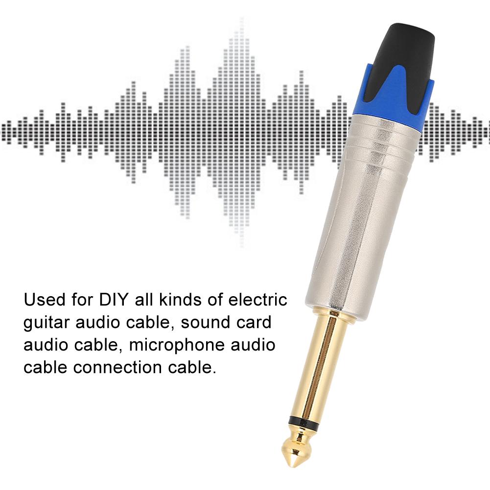 5pcs 6.35mm Single Track Microphone Audio Cable DIY Usage Welding Plug Connectorblue tail