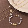 New 2Pcs Pearl Zircon Butterfly Bracelet Necklace for Women Fashion Elegant Gold White Color Bracelet Necklace Set Party Jewelry