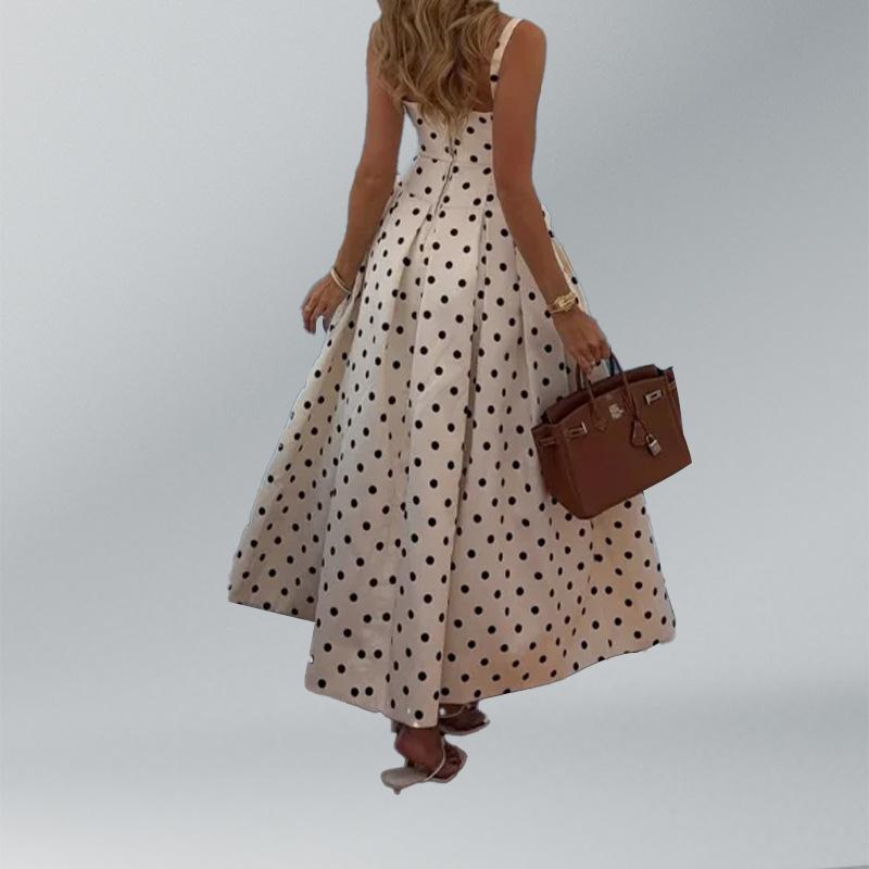 Women's clothing, new spring models in Europe, America, fashionable French temperament polka dot suspender long dress dress