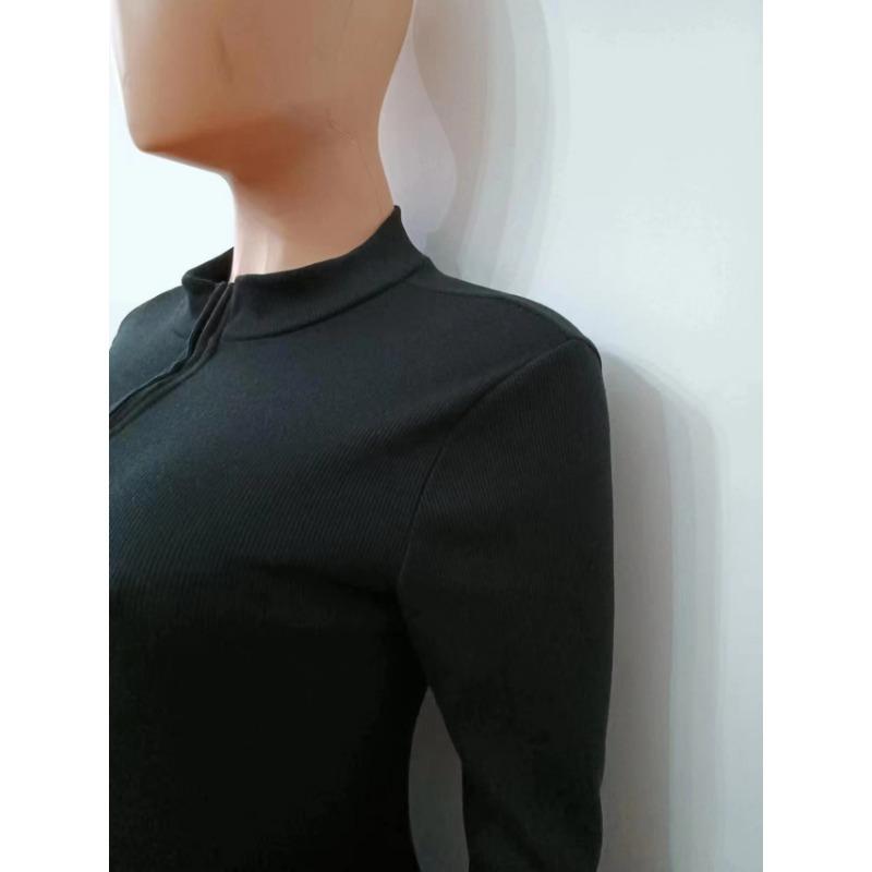 Jarní štíhlé sexy šaty na zip s dlouhým rukávem a výstřihem do V pasu pro ženy