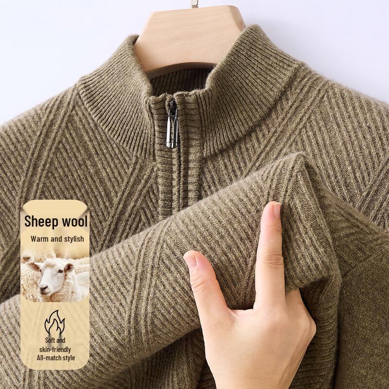 Jinjv Men's 100% Pure Wool Mock Neck Long Sleeve Sweater