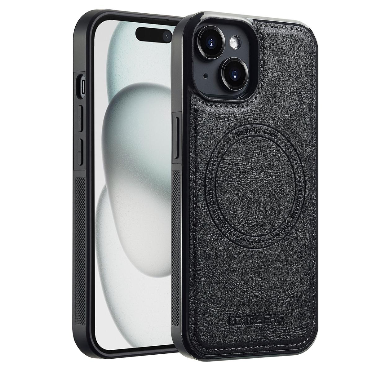 

LC.IMEEKE For iPhone 13 Magnetic Case Compatible with MagSafe Leather TPU Back Cover Black