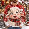 Men's Casual Loose Fit Hooded Long Sleeve Top with Christmas Print for Holiday Parties