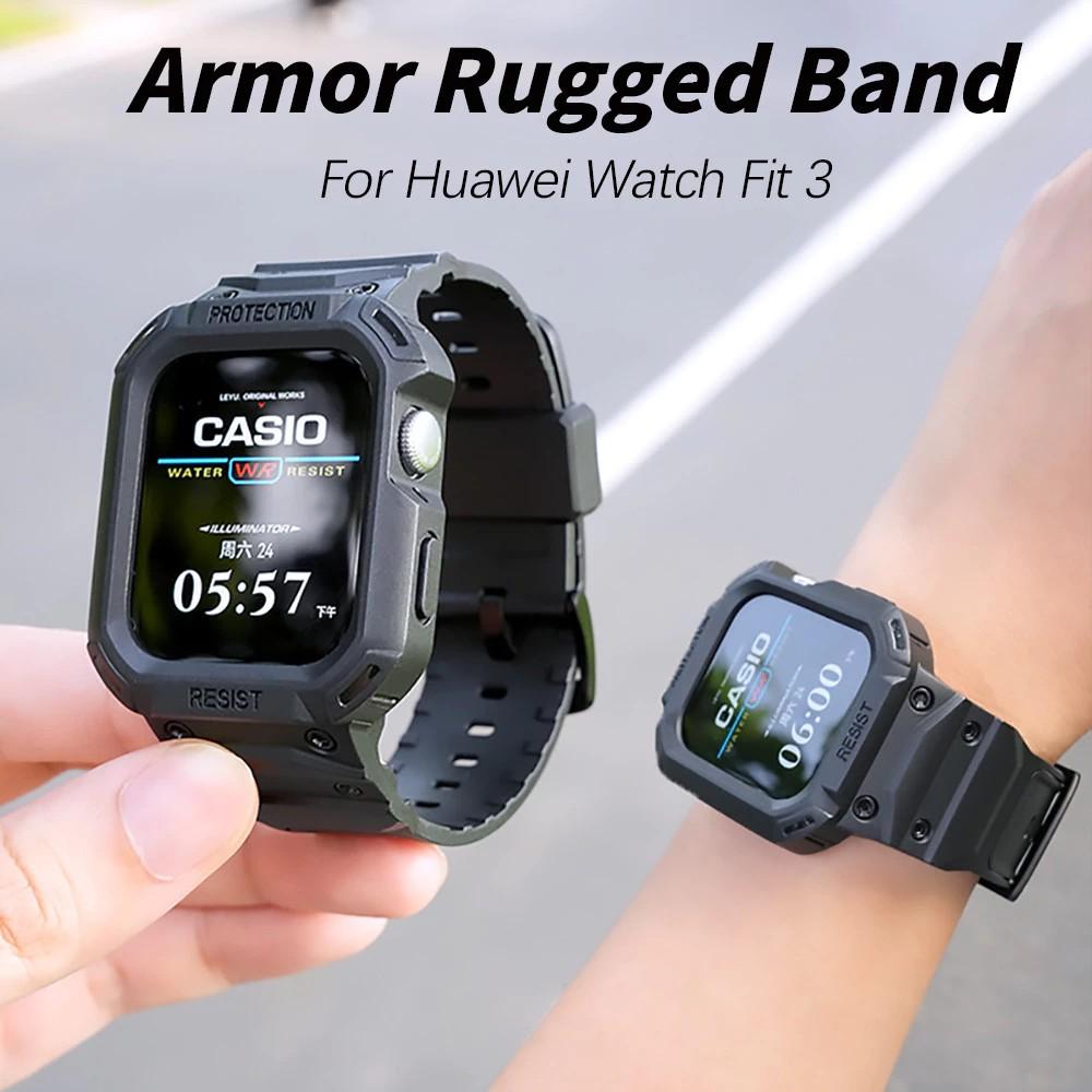 Silicone Strap for Huawei Watch Fit 4/3/2 Shockproof Protective Case with Bumper Watchband Replacement Band