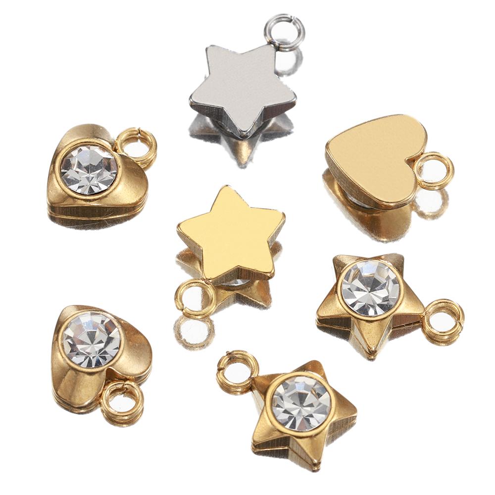 20pcs Stainless Steel Zircon Rhinestone Star Love Heart Charms Pendants for Earrings Necklace Bracelet DIY Jewelry Making