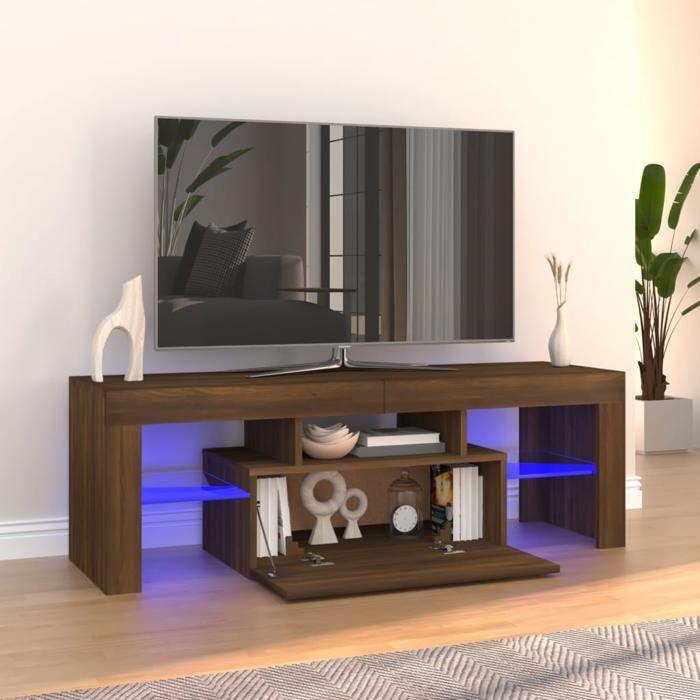 VidaXL Meuble TV avec lumières LED chêne marron 120x35x40 cm, meuble TV avec lumière LED, support tv, armoire média, meuble 815668