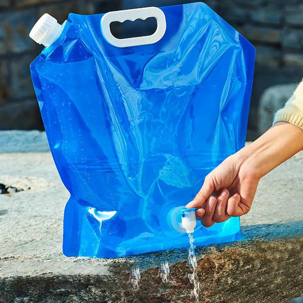 1pcs 5/10L Portable Leak-Proof Large-Capacity Folding Outdoor Water Bag With Faucet Doggy Bag For Camping Cooking Hiking Tools