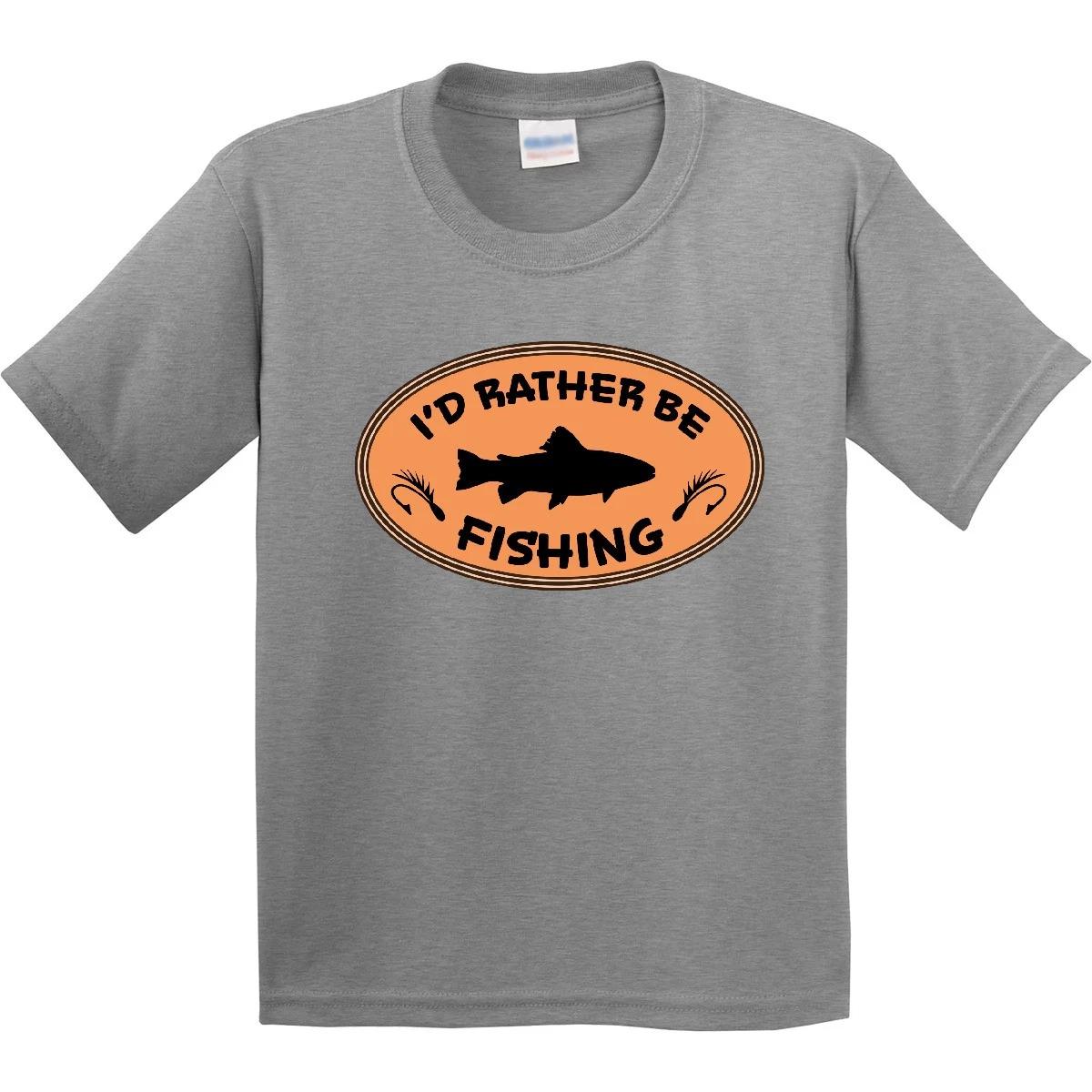 

Inktastic I d Rather Be Fishing Youth kids boys T-Shirt Fish Hook Tackle Bait Badge Oval 130