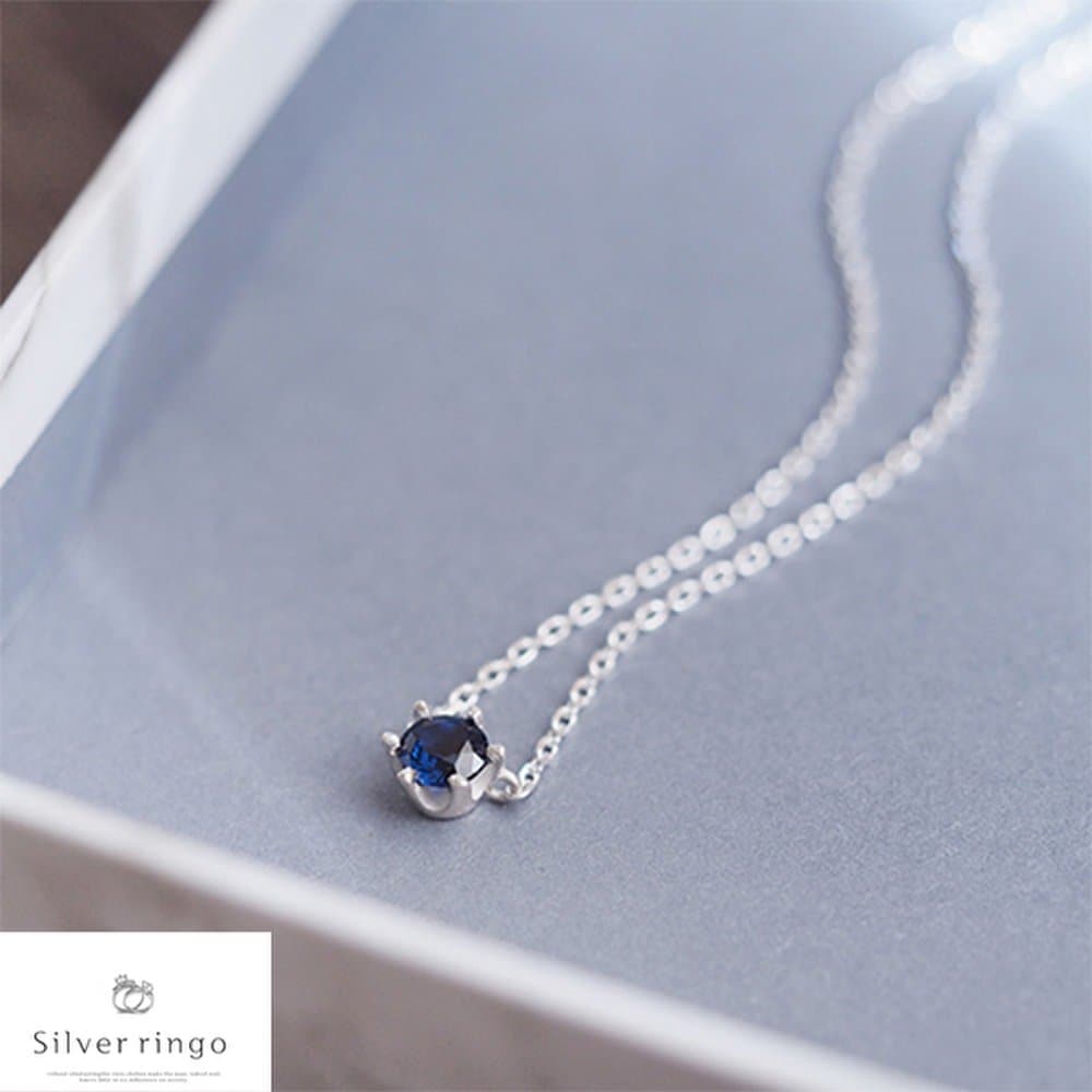 925 Silver September Birthstone Necklace Sapphire Solitaire