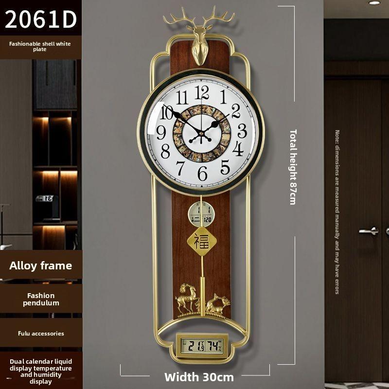 Wall Clock New Chinese Brass Living Room Home Solid Wood Luxury Chinese Style Silent High-end Watches Home Decoration