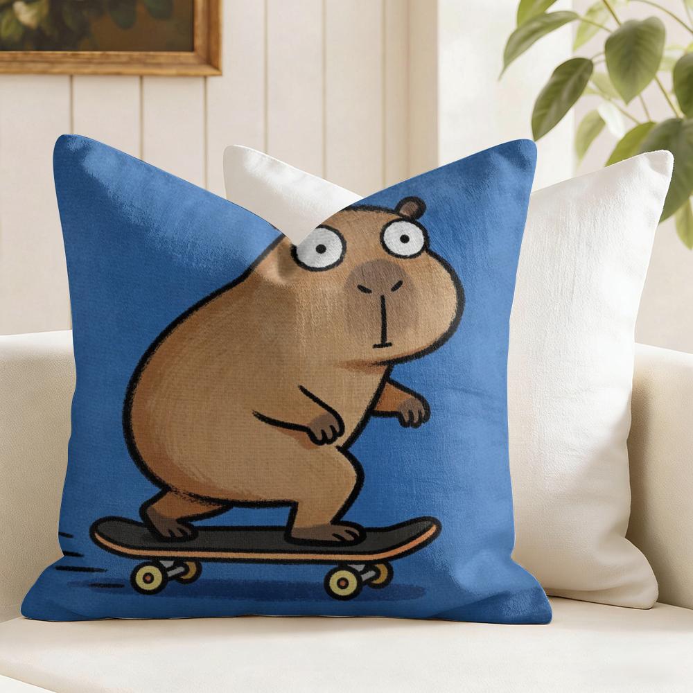 Capybara Cute Cushion Cover Summer Linen Pillow Case Organic Fabric Cushion Cover Double-Sided Print Sofa Home Decor