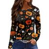 Women's Fashion Hem Slit Casual Halloween Printed Round Neck Long Sleeve Top