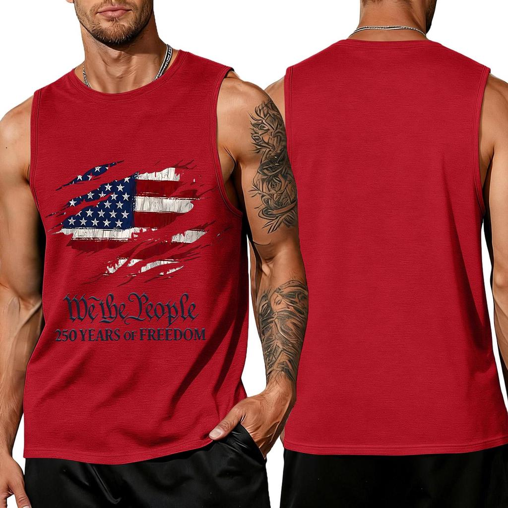 Independence Day Flag Printed Sleeveless Shirt, Men's Loose Casual Daily Summer Tank Top